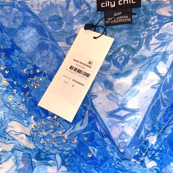 City Chic Maxi Mykonos Dress Size 16 Blue White Floral Chiffon Embellished $115 - Picture 10 of 12